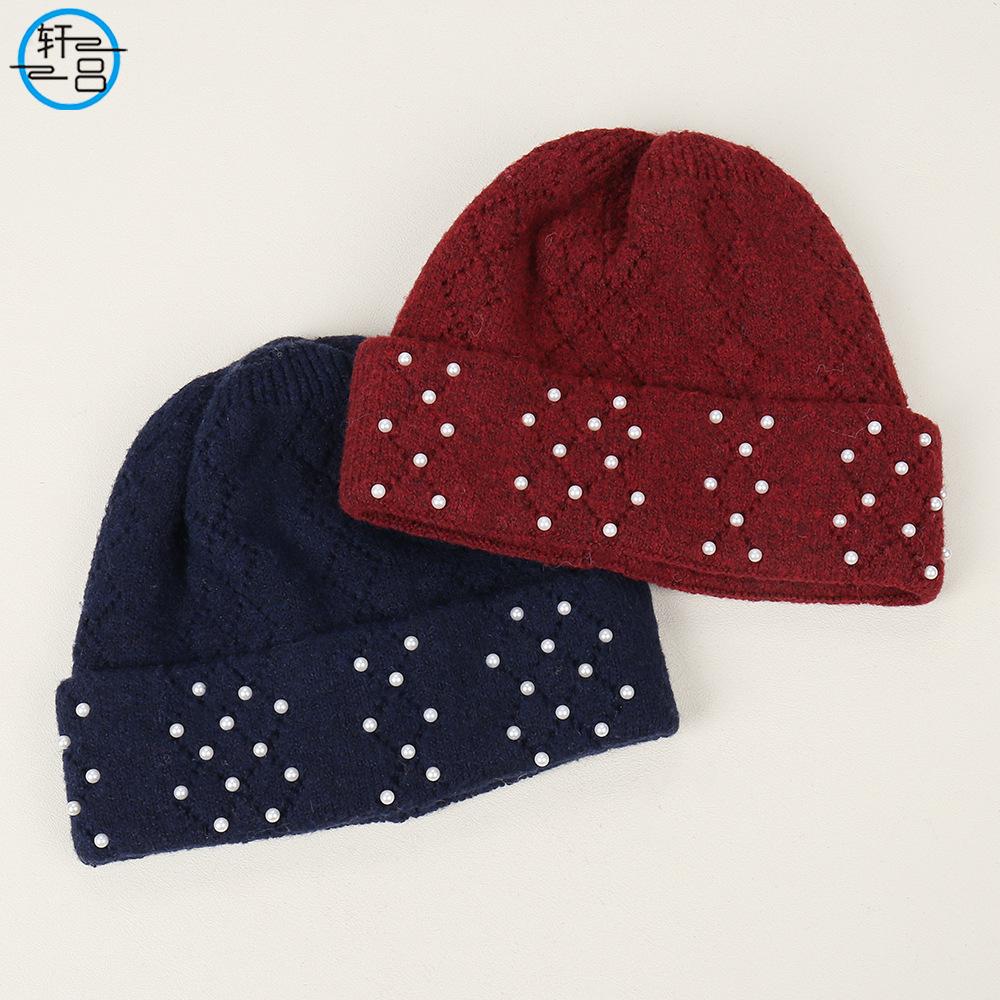 Autumn and winter new warm little pearl fashion knitted hat outdoor riding windproof and cold thickened versatile wool hat