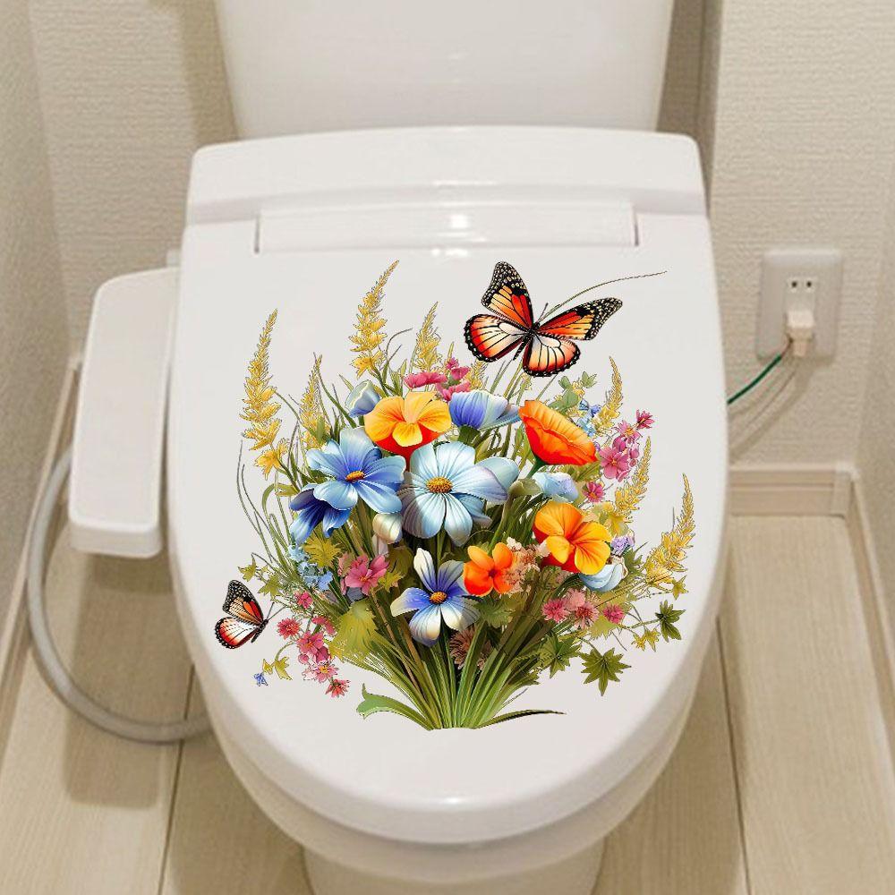 Self-Adhesive Butterfly Flower Removable Stickers Mildew-proof Toilet Lid Decals Bathroom
