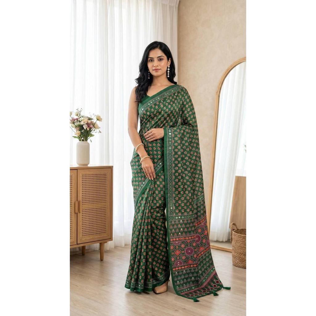 New Top Hot Trending Ajrakh Print Saree