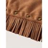 High-Waisted A-Line Tassel Hem Faux Suede Mini Skirt