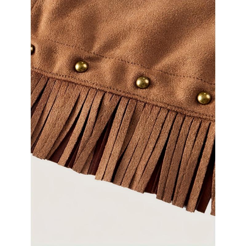 High-Waisted A-Line Tassel Hem Faux Suede Mini Skirt