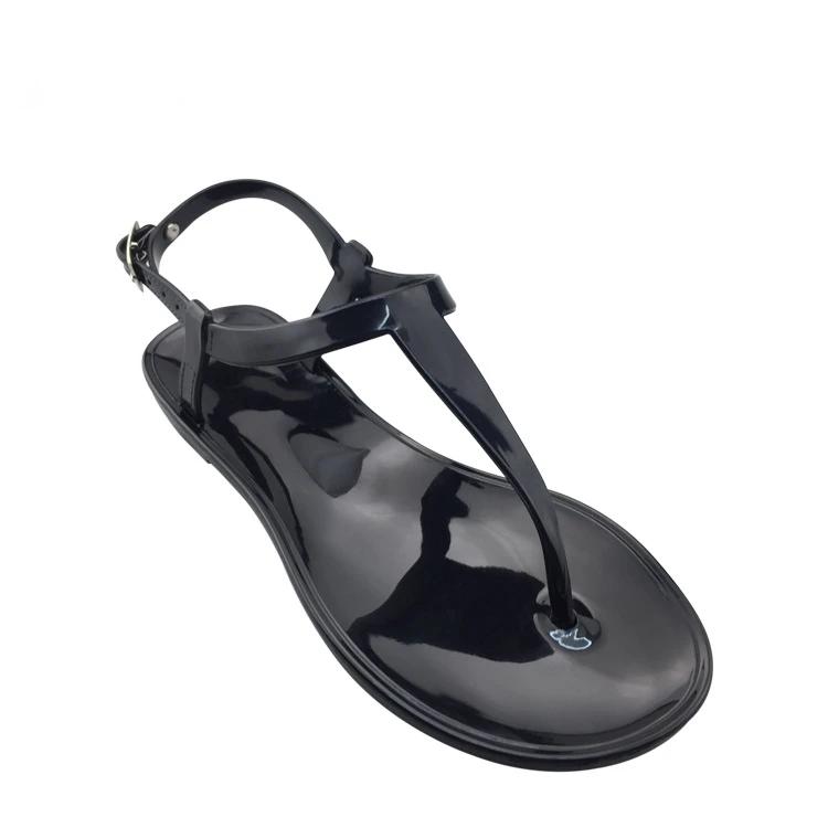 Sommer Damen Jelly Sandalen PVC Flache Sohle Outdoor Strand Lässig Kristall Sandalen Damen Sandalias Damenschuhe Zapatos De Mujer 37 schwarz