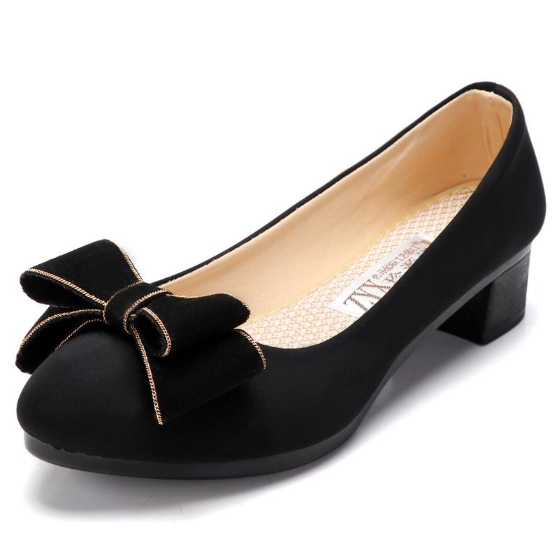 

Новая женская повседневная обувь, легкие противоскользящие туфли на среднем толстом каблуке с бантом 40 чёрный