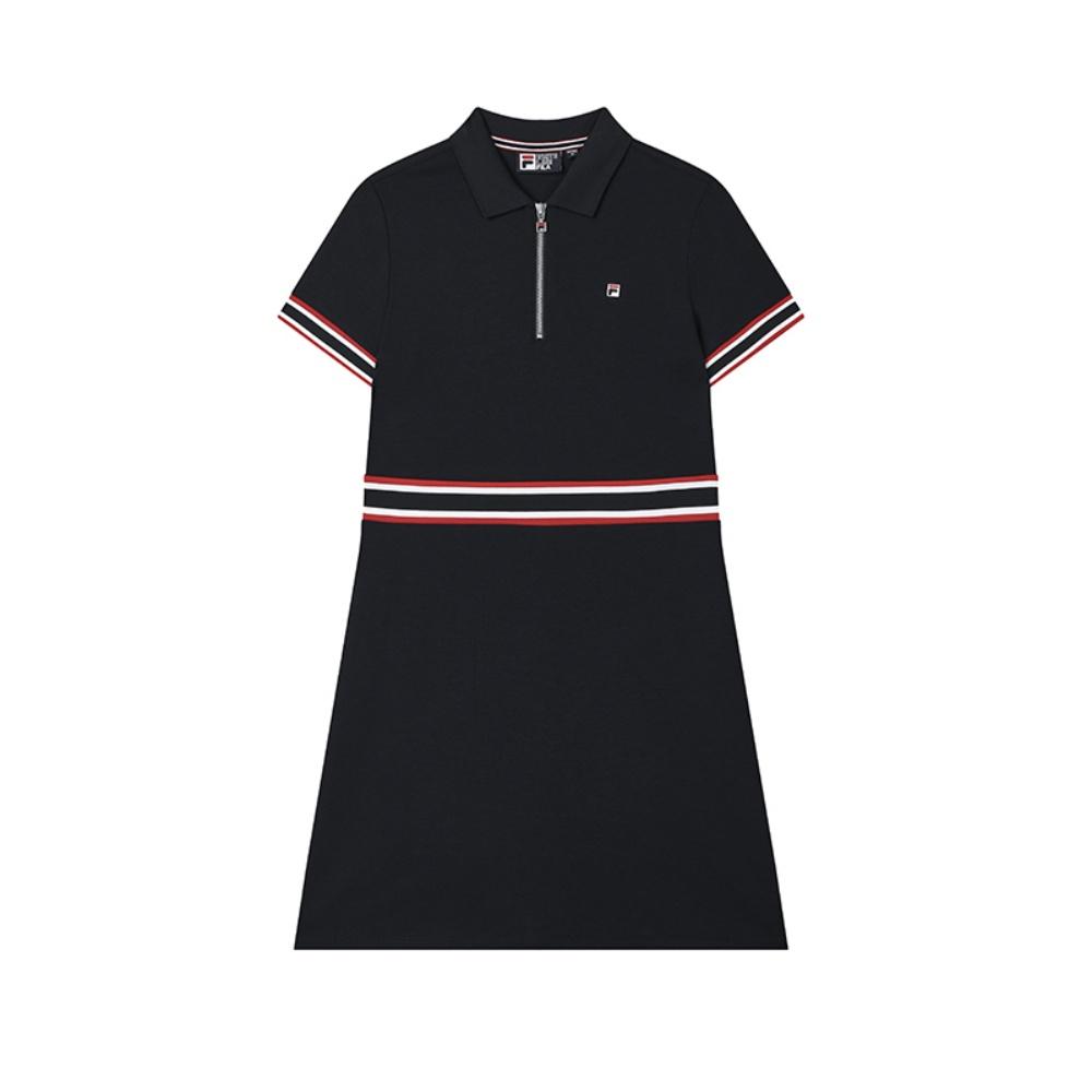 Fila Lifestyle White Series Trendy Comfortable Versatile Short Sleeve Dress Women Dresses Legendary-Blue F51W523301F-NV