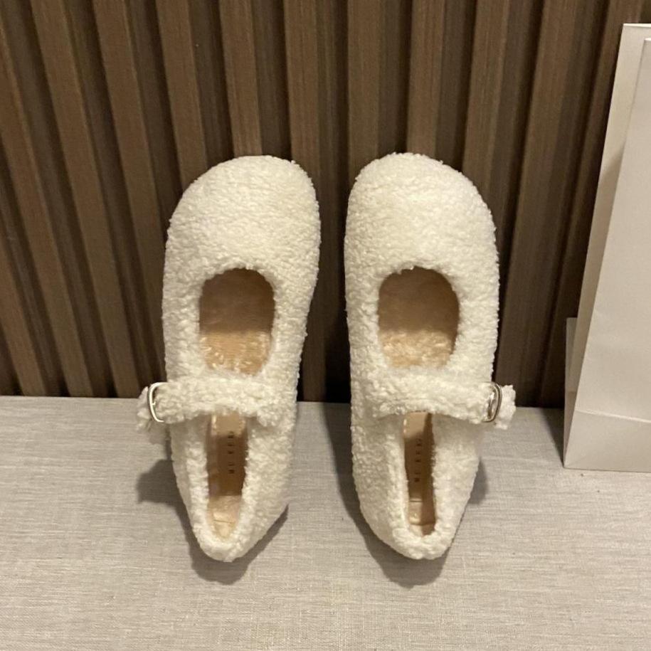 Premium Sense Foreign Style Fluffy Shoes Wear New 2025 Mary Jane Plush Single Shoes Foreign Style Word with Doudou Shoes