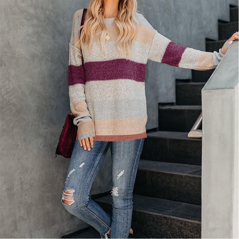 Women Winter Loose Striped Sweater Casual Stylish Pullover Perfect For Everyday Wear