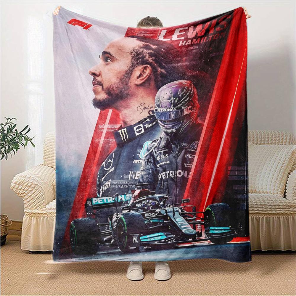 Coperta stampata a tema Lewis Hamilton - Perfetta per divano, letto, viaggi e uso all'aperto | Lavabile in lavatrice, accogliente e resistente.