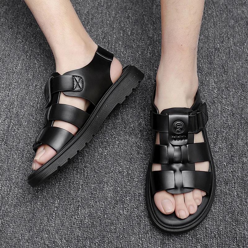 Fashion 2024 New Summer Thick Soled Men's Shoes Genuine Leather Outdoor Sports Sandals High Quality Brown Black Breathable Beach Shoes