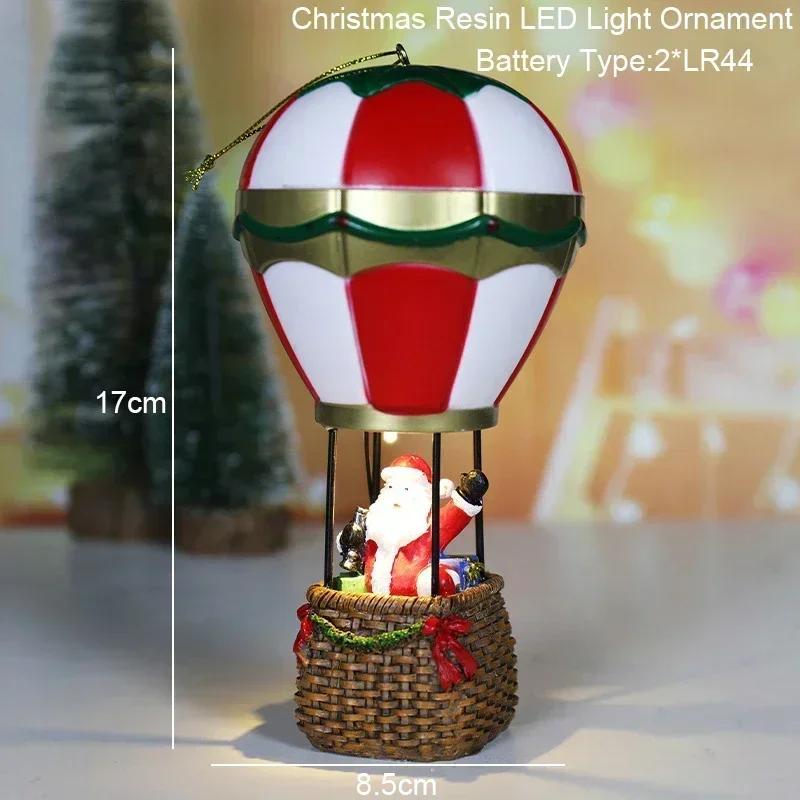 Christmas Glowing Ornaments, Santa Claus Snowman Hot Air Balloon with LED Light, Christmas Tree Ornaments Kids Toy New Year Gift