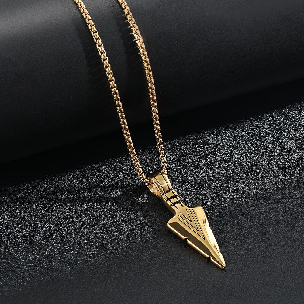 1pc Retro Triangular Spearhead Alloy Arrow Pendant Necklace, Trendy Hip Hop Zircon for Teenagers