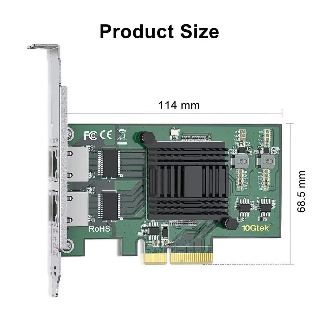 10Gtek 100/1000Mbps Gigabit LAN Card, Intel I350AM2 Original Board (Chip) Mounted, Ethernet PCI Express Network Card, Dual RJ45 Ports, PCIe 2.0 x4, In