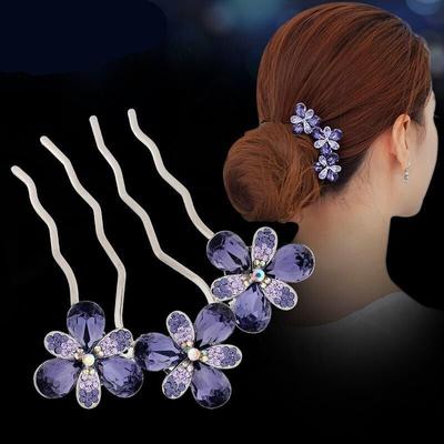 Flower Headdress Hairpin Updo Comb Rhinestone Hair Comb Bun Hair Alloy