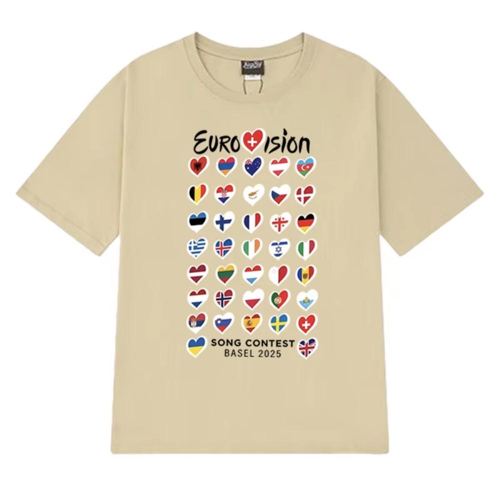 Summer Fashion Eurovision Song 2025 Flags printed T Shirt New Unisex Oversized short sleeve T-shirts Unisex 100%  clothing