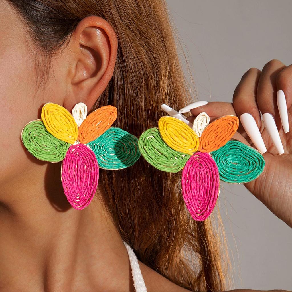 Boucles d'oreilles Fleurs Lafite Style Dopamine Coloré d'Été pour Femmes, Bijoux Doux et Mignons Adaptés pour Voyager avec des Boucles d'Oreilles