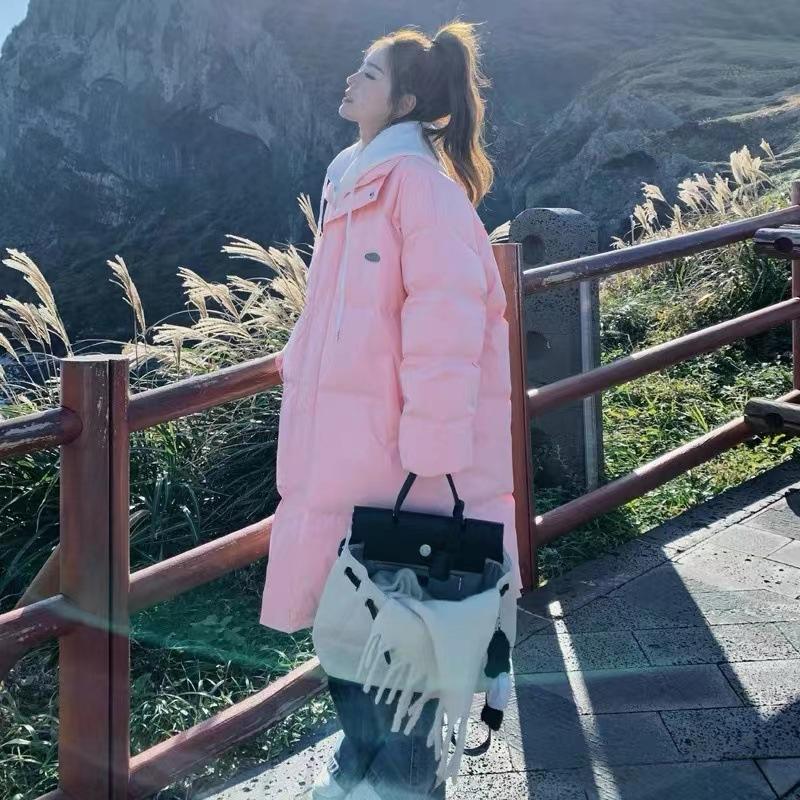 

Хлопковые куртки в стиле колледжа, с капюшоном, средней длины, с эффектом двухслойности, для женщин, утолщенные, зимние, новые, в стиле «хлеб», хлопковые куртки, тренд XL розовый