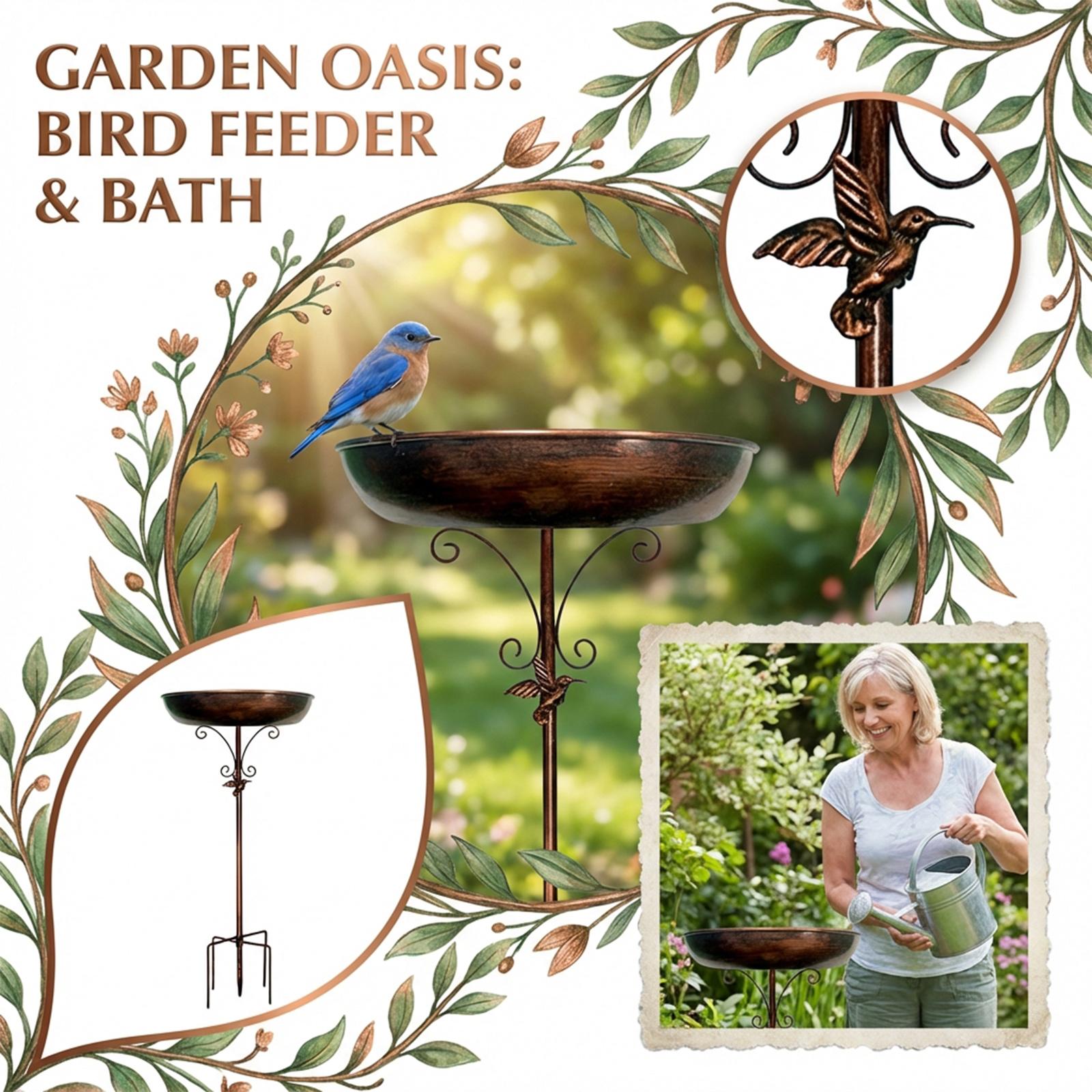 Vintage Iron Bird Bath & Feeder - 2-in-1 Outdoor Garden Decor For Birds One Size
