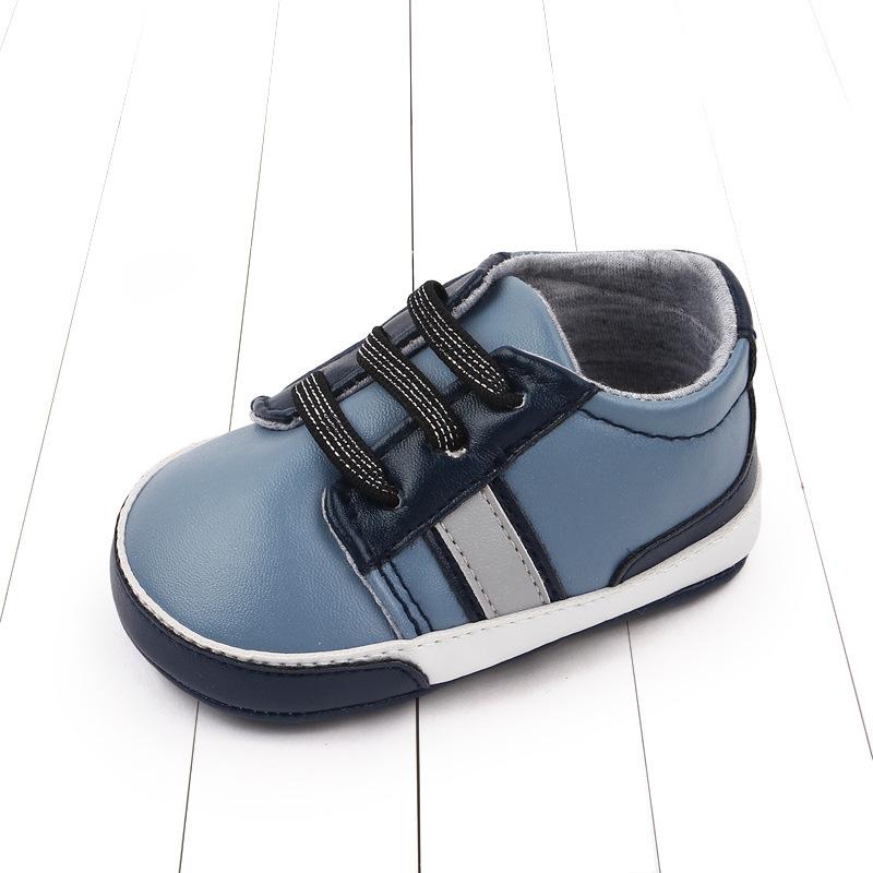 Babyschuhe Neugeborene Jungen Sneaker Mädchen Zweistreifige Lauflernschuhe Kinder Kleinkinder Schnürschuhe PU Leder Weiche Sohlen Sneaker 0-18 Monate