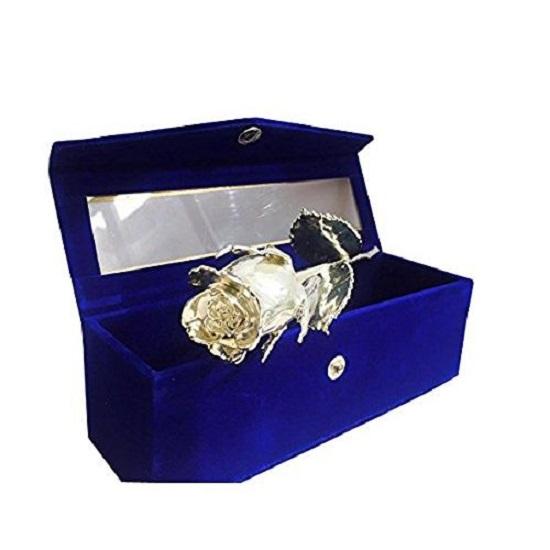 Valentines Silver-Plated Rose with Velvet Box, 6 Inches