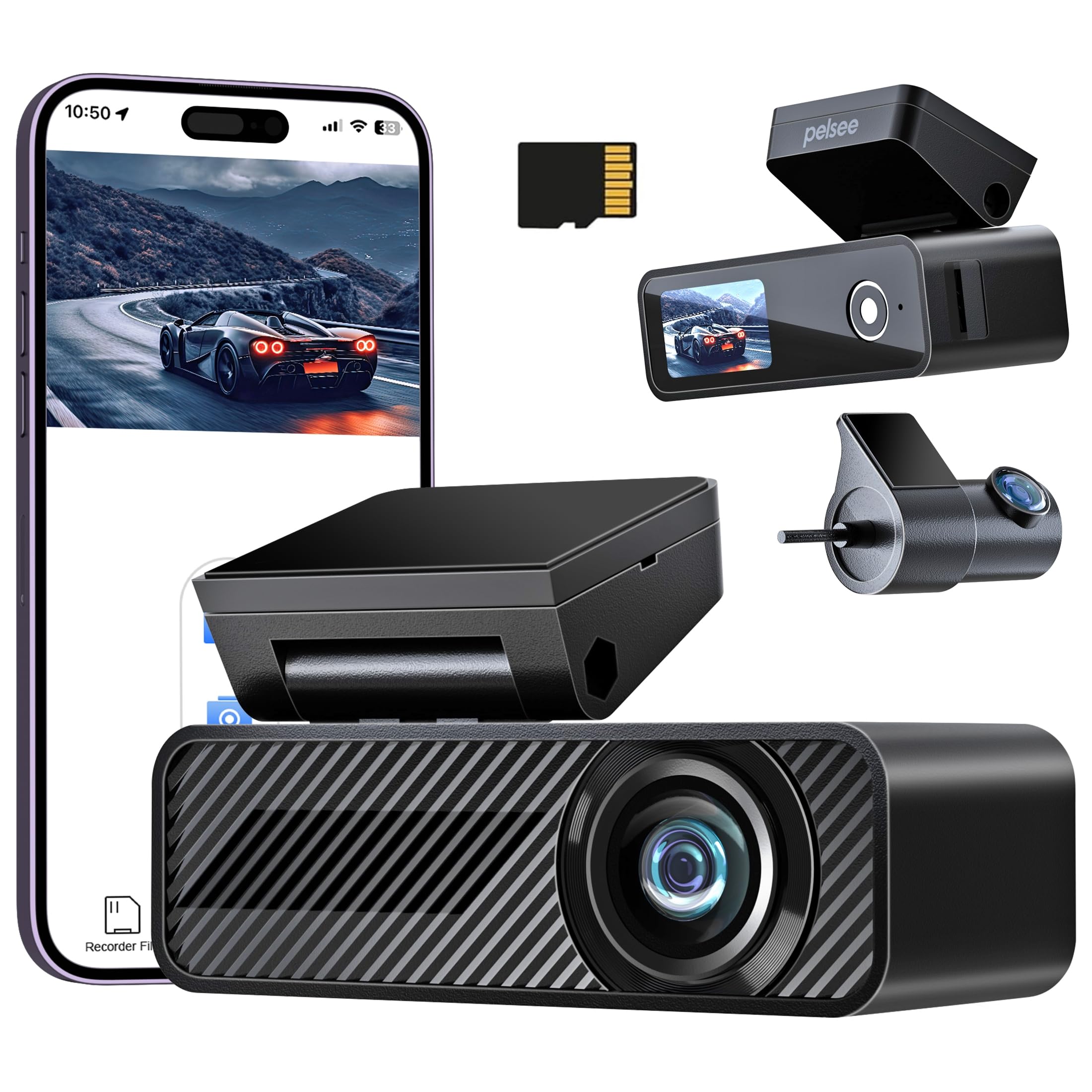 

Pelsee Dash Cam Front and Rear 4K UHD 8 Impact Rear Parking Compatible with LED Traffic Lights LCD Power 64GB Card Japanese Instruction Manual