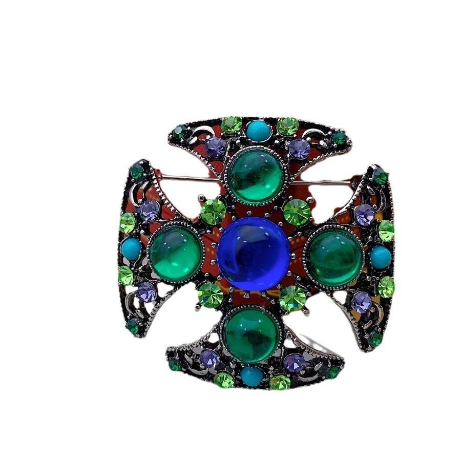 Novelty Vintage Brooch Vintage Atmospheric Trend Glaze Rhinestone Material Set Apparel Accessories Pin