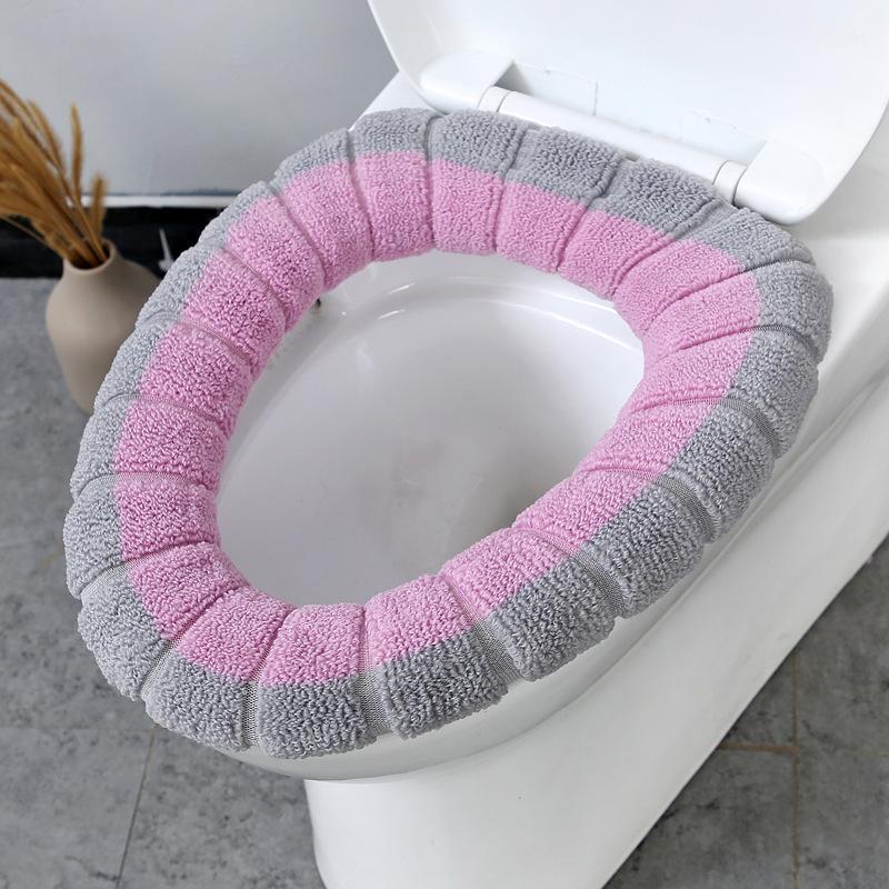 1Pcs Bathroom Toilet Seat Cover Mat Washable Warmer Bathroom Toilet Cushion With Handle Thicker Soft Knitting Closestool Pad
