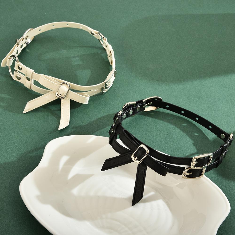 Premium Choker Necklace Double Layer Bow Collar Personalized Necklace Women's Adjustable Leather Necklace