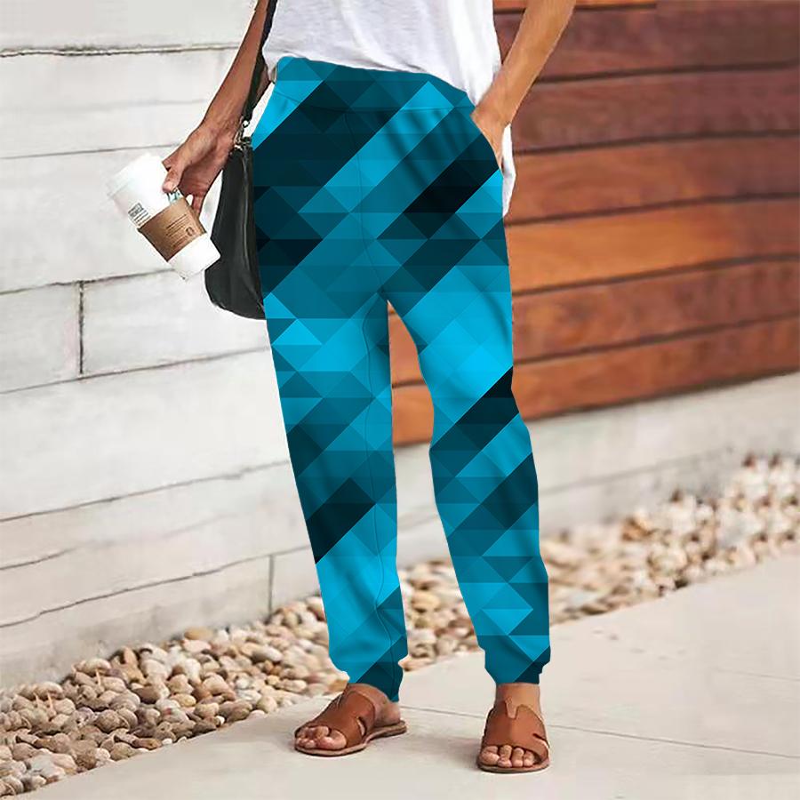 

Женские брюки с абстрактным принтом, на шнуровке, с эластичной талией, свободные брюки, повседневные длинные брюки, брюки с карманами XS синий