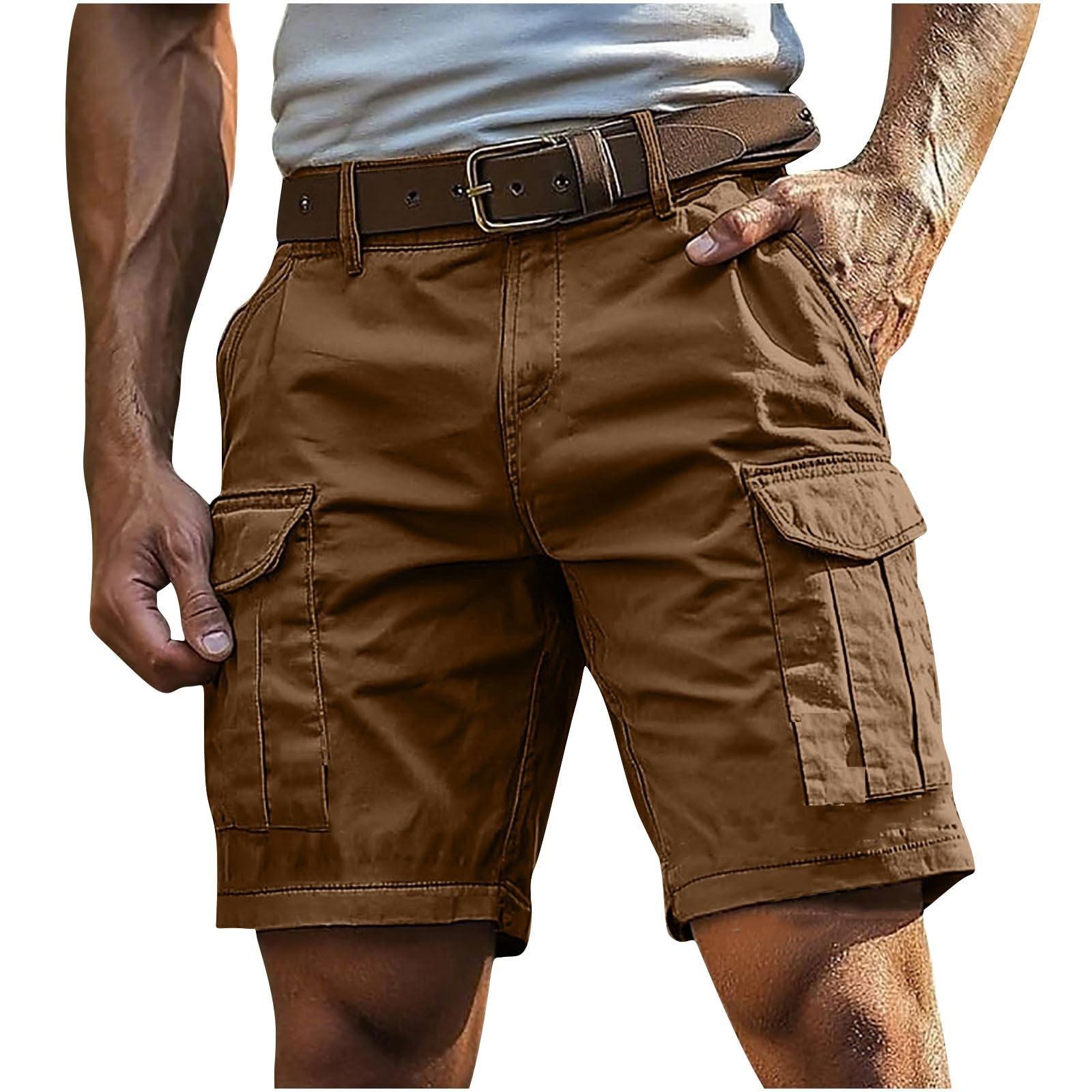 Sommer Herren Relaxed Fit Baumwoll-Cargo-Shorts mit mehreren Taschen für Outdoor-Arbeit und Freizeit L kamelfarben