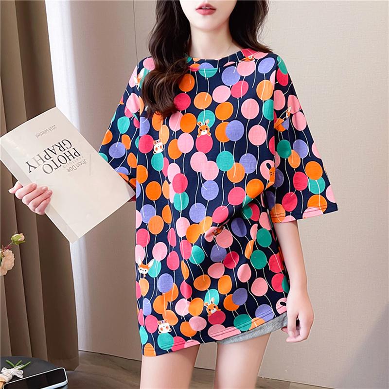 Harajuku Casual Oversized UNISEX Long T-shirt Woman Korean 2024 Summer Vintage Graphic Cartoon Print T Shirt Women Loose Y2k Gray Blue Top Streetwear