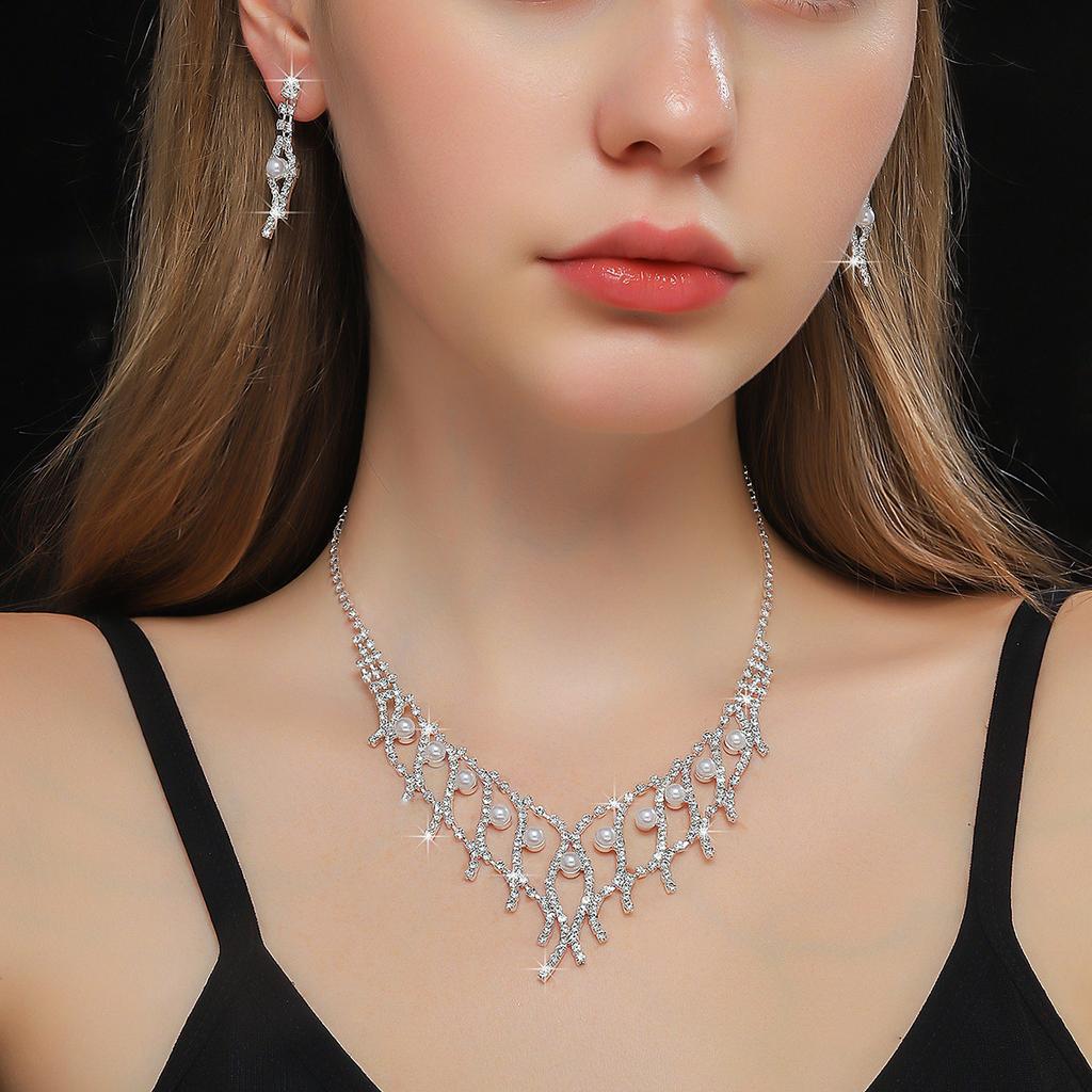 Fashion Bridal Necklace Earrings Jewelry Set Zircon Wedding Banquet Jewelry Wedding Dress Accessories