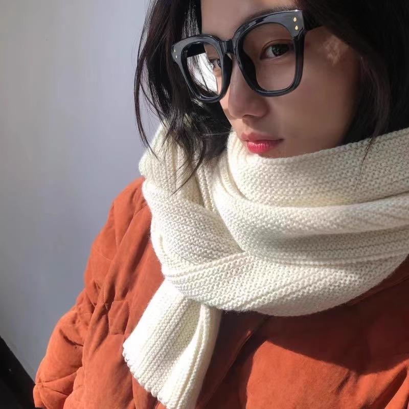 

Christmas red scarf women s autumn and winter warm knitting versatile student thickened wool solid color scarf long 170cm слоновая кость