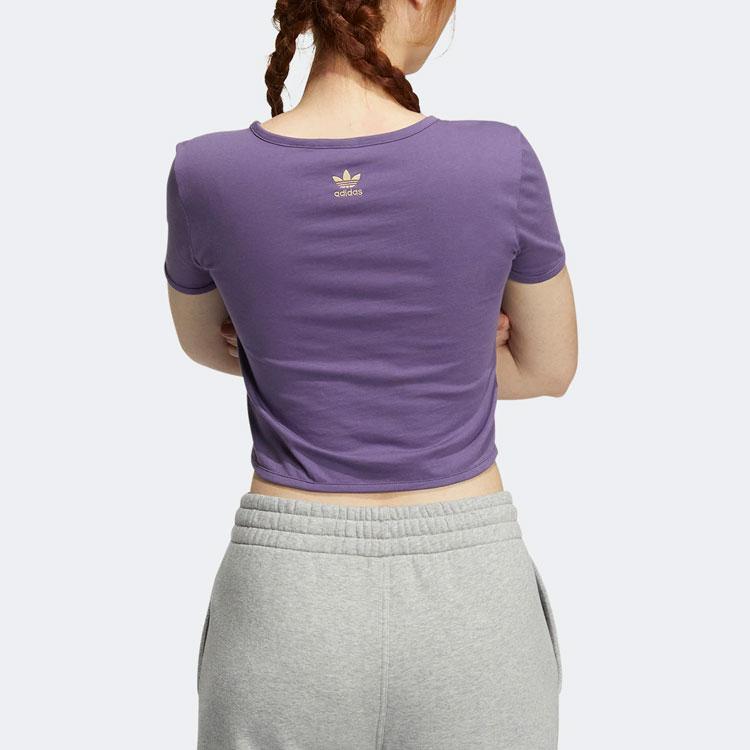 Adidas Originals Trefoil Small Logo Print Crew Neck T-Shirt Women Tops Tech-Purple HZ5348