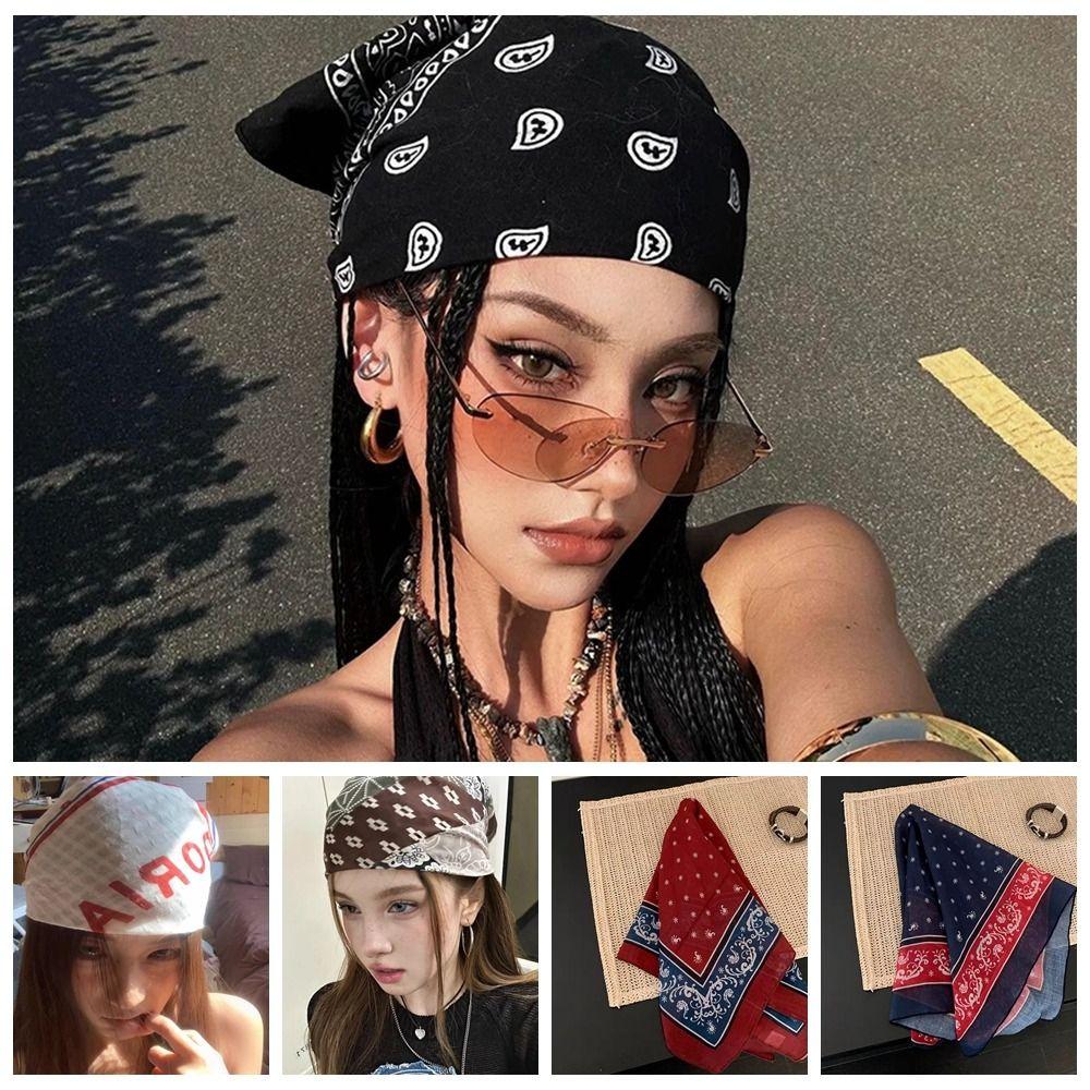 All-match Y2k Print Turban Sweet Small Square Scarf Retro Printed Headscarf  Beach