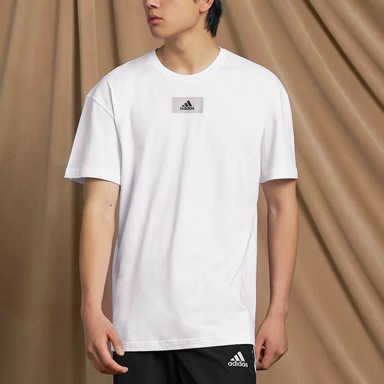 Adidas Letter Logo Round Neck Casual Loose Short Sleeve T-Shirt Men Tops White HN0977