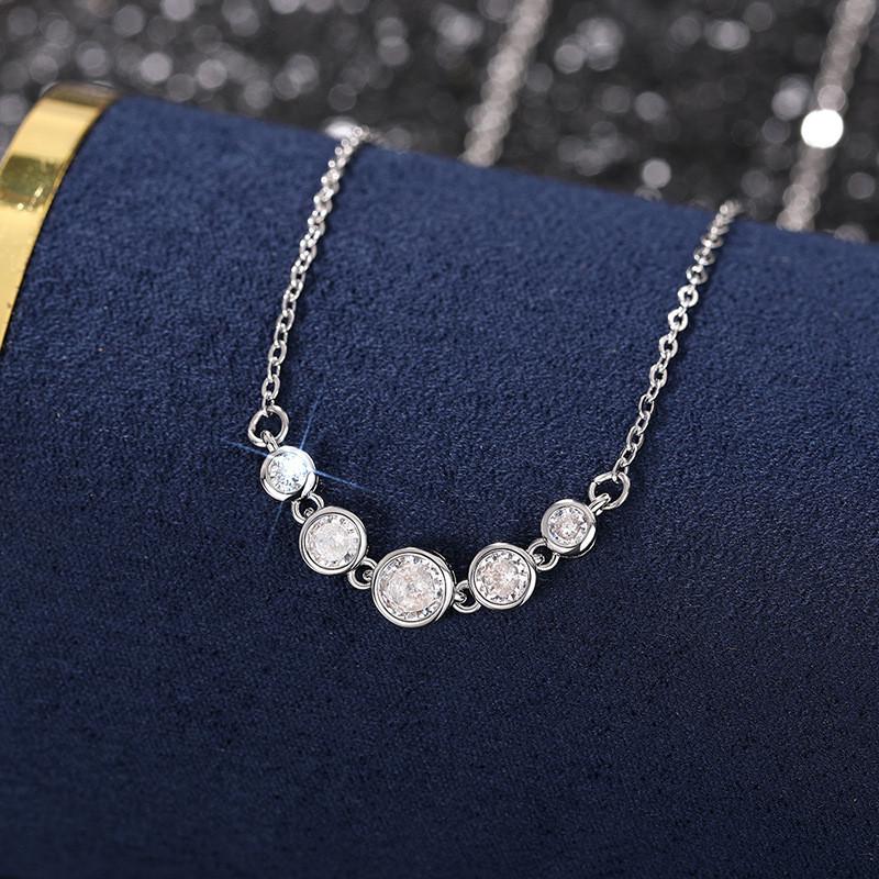 925 Sterling Silver Dainty Minimalist Zircon Charm Anti Tarnish Chain Round Clear Cz Stone Necklace for Women JewelryGood Product