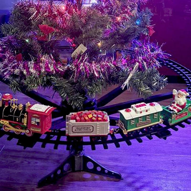 Christmas Tree Decor Train Track Frame Railway Car Sound Light Rail Car Festival Gifts Christmas Train Electric Toy Random Color