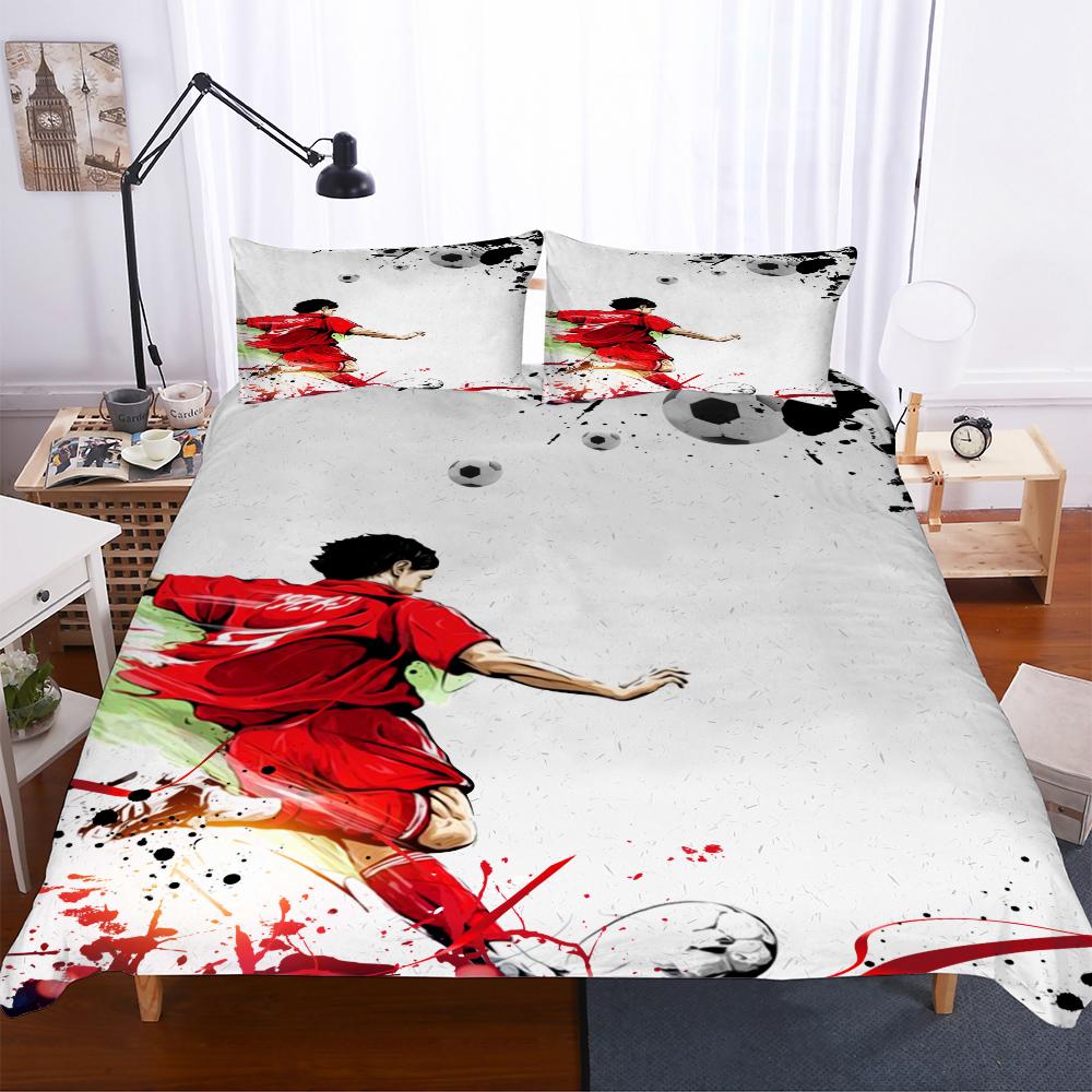 Microfiber Fabric Beddings Soccer Duvet Cover Sets For Boy Print Football Comforter Bedding Sets Three Piece Set Men Bedclothes