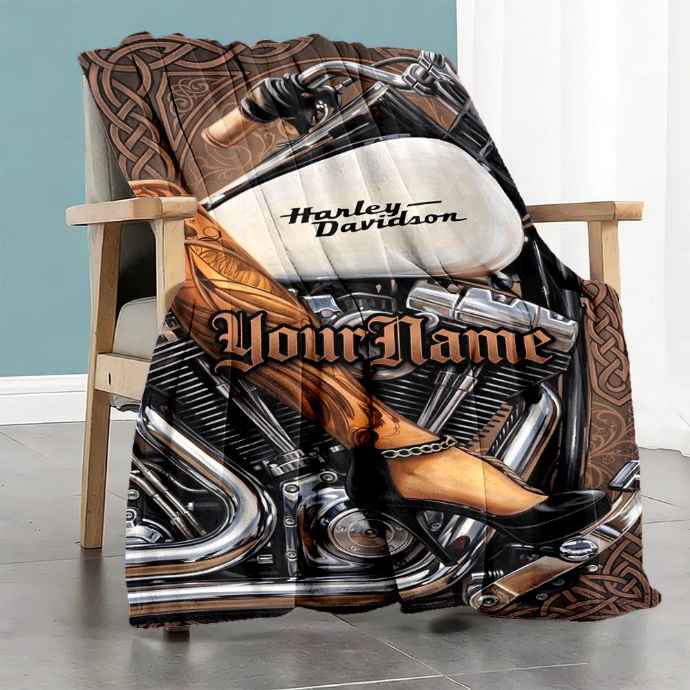 Harley-davidson Motorcycles Customize Text Blanket Multi-purpose Personalized Blanket Durable Comfort Perfect for Nap Bed Living Room Picnics