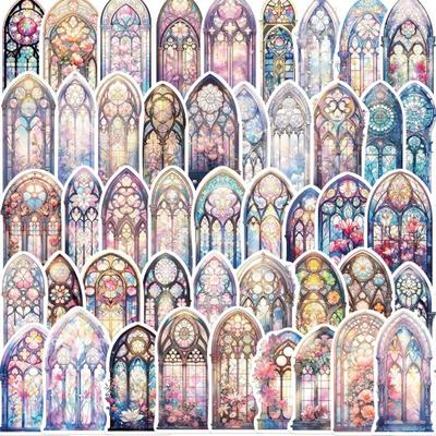 50 Stück niedliche Kirchenfenster-Blumen-Graffiti-Aufkleber, ästhetische Kunst-Abziehbilder, DIY-Bastelaufkleber für Sammelalbum, Telefon, Reisen, Gepäck, Skateboard