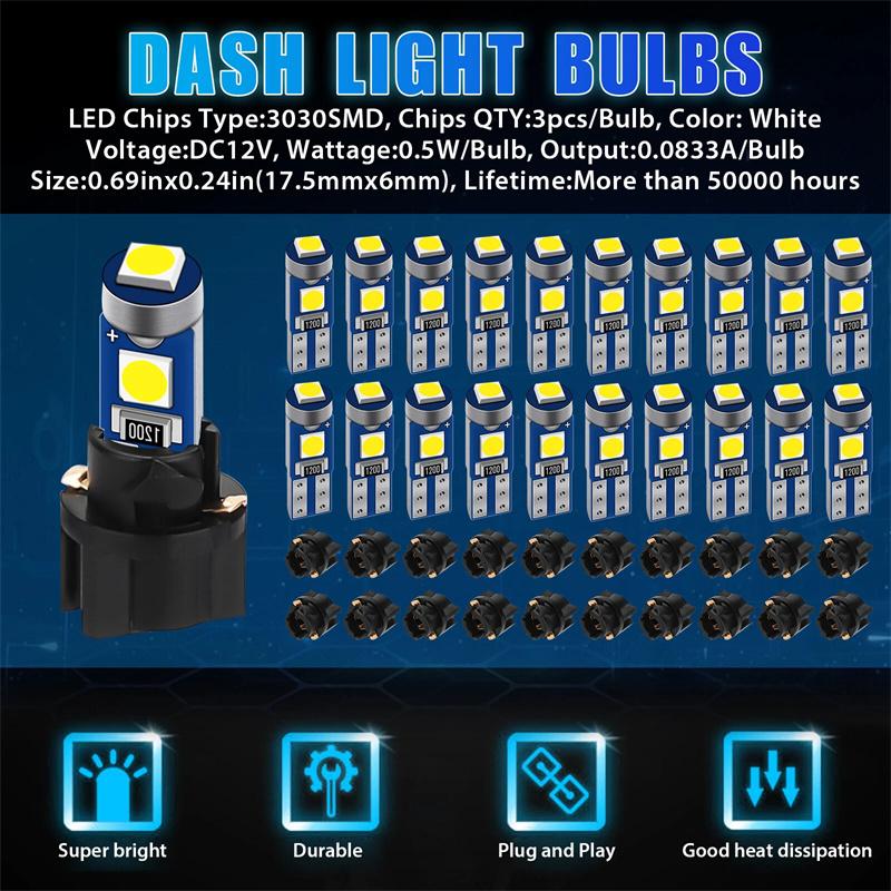 20Pcs 12V Canbus T5 58 74 286 W1.2W 3030 Led 3Smd Wedge Led Light Car Dashboard Instrument Panel Lamp Bulb