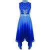 Girls Liturgical Dance Dress Mock Neck Sleeveless Design Asymmetrical Hem Shiny Sequins Bodice Costume