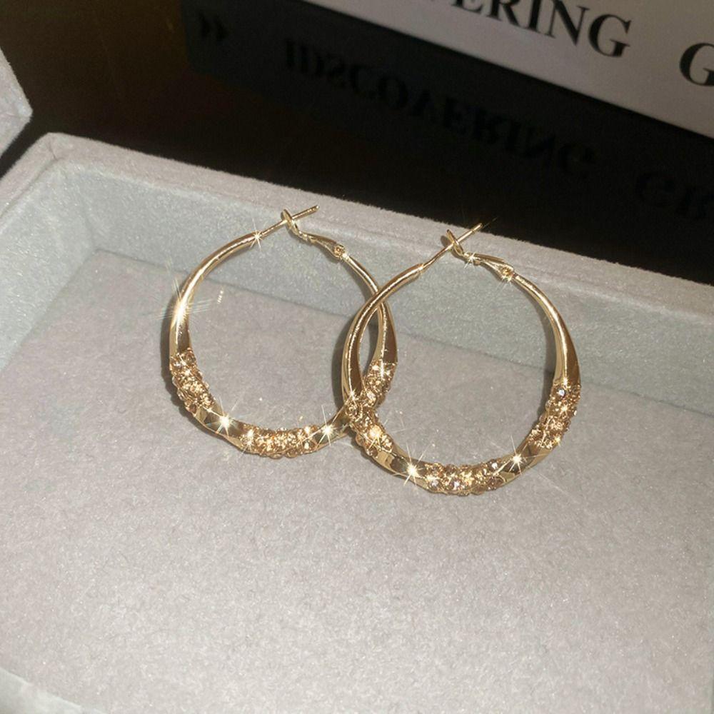 Rhinestone Circle Earrings Round Women's Jewelry New Hoop Earrings  Party