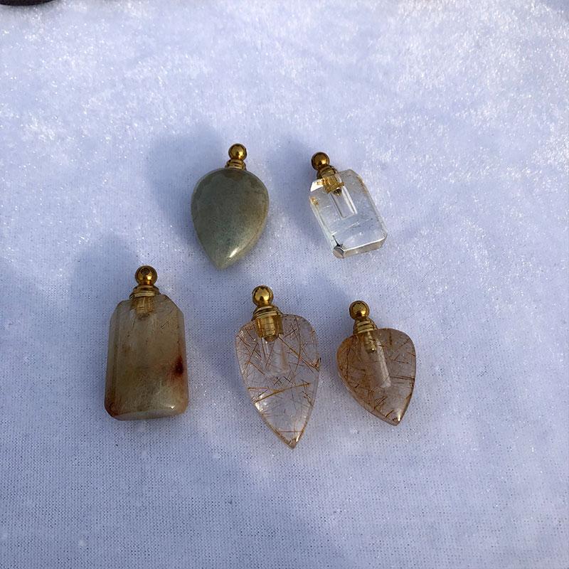 Natural Essential Oil Bottle Rutilated Quartz Gemstone Perfume Bottle Pendant