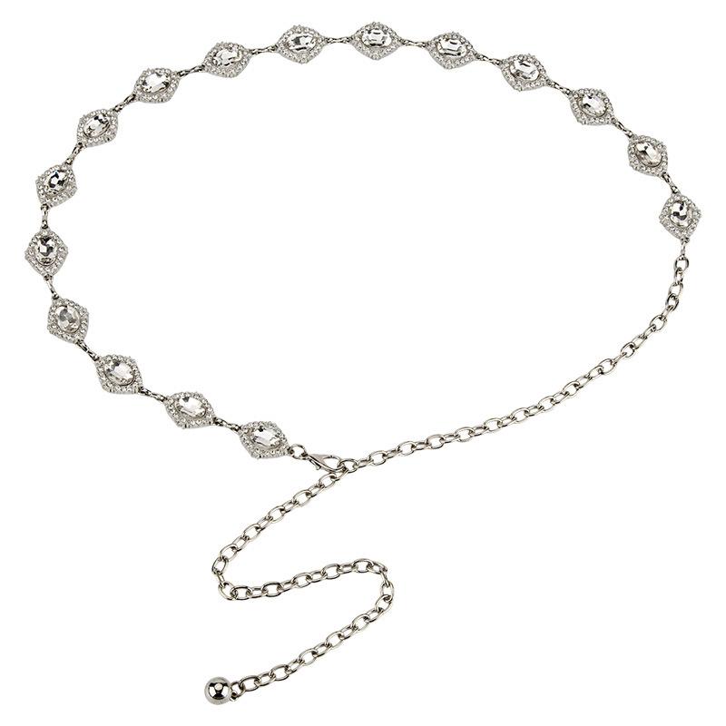 New Square Round Rhinestone Inlaid Waist Chain Women's Dress Decorative Thin Belt High-end Metal Waist Chain