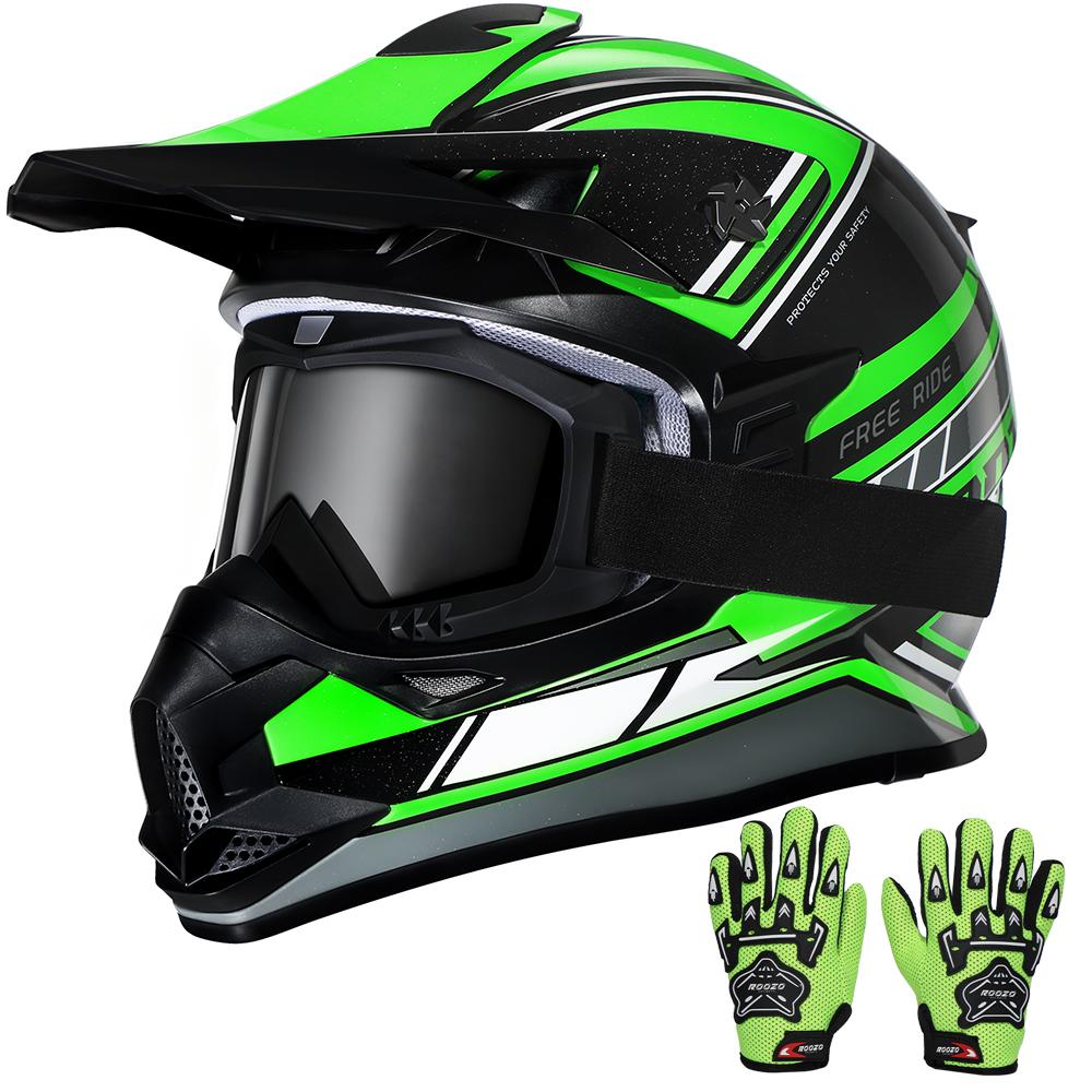 

Child Motocross Helmet Boys Girls Motorcycle Helmets for Quad ATV UTV Dirt Bike Meets DOT Standards with Goggles and Gloves L зелёный