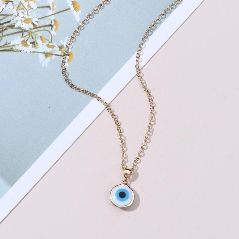 Trendy Demon Eye Necklace European and American Golden Chain Turkey Blue Eye Round Drop Shape Necklace for Women