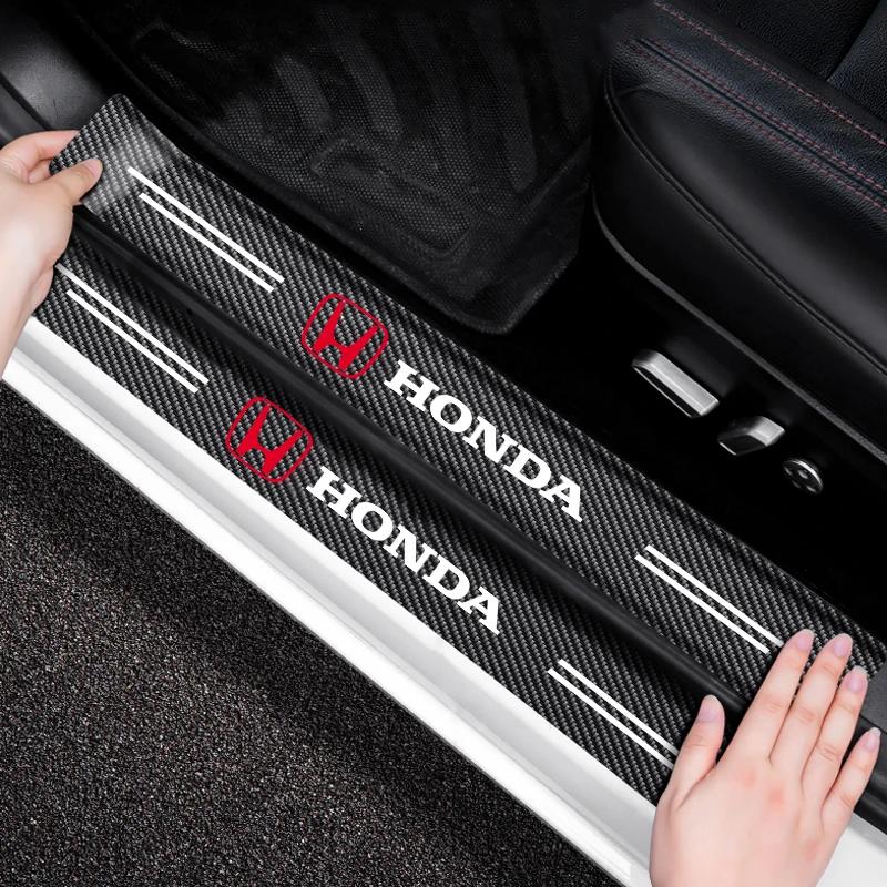 PCVHD1 4Pcs Carbon Fiber Car Door Threshold Plate Stickers For Honda Civic FIT Accord Prelude CRV 5th City CRZ CRX Jazz HRV Pilot