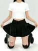 Y2K Black Lace-Up Pleated A-Line Mini Skirt for Women - Spring Sweet Spicy Petite Skort Design