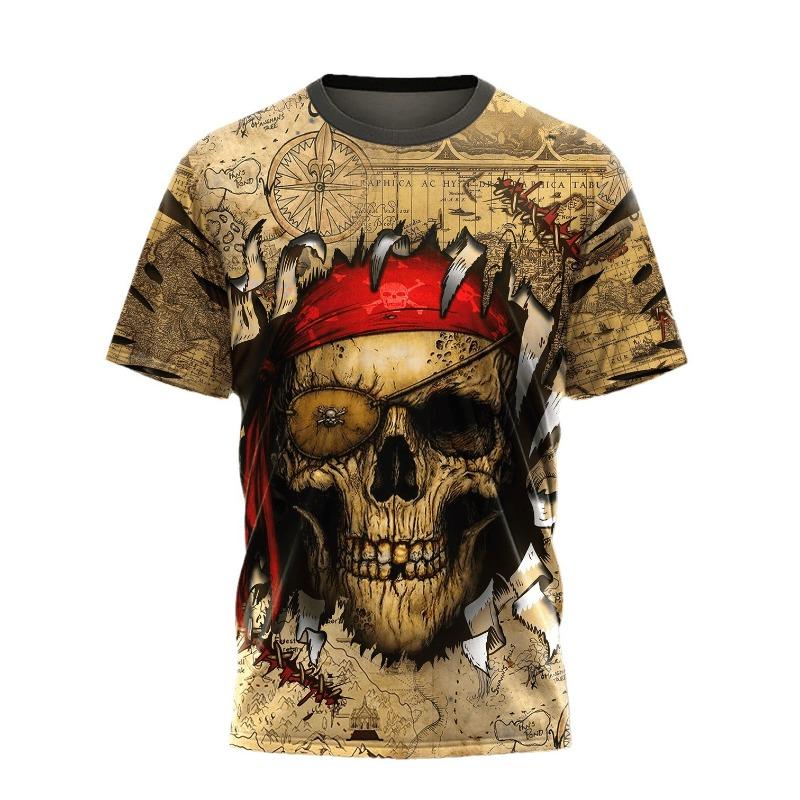 Skull Pattern Print Short Sleeve Men's T-Shirt Summer O-Neck 3D Digital Printing Fashion Men's Clothing
