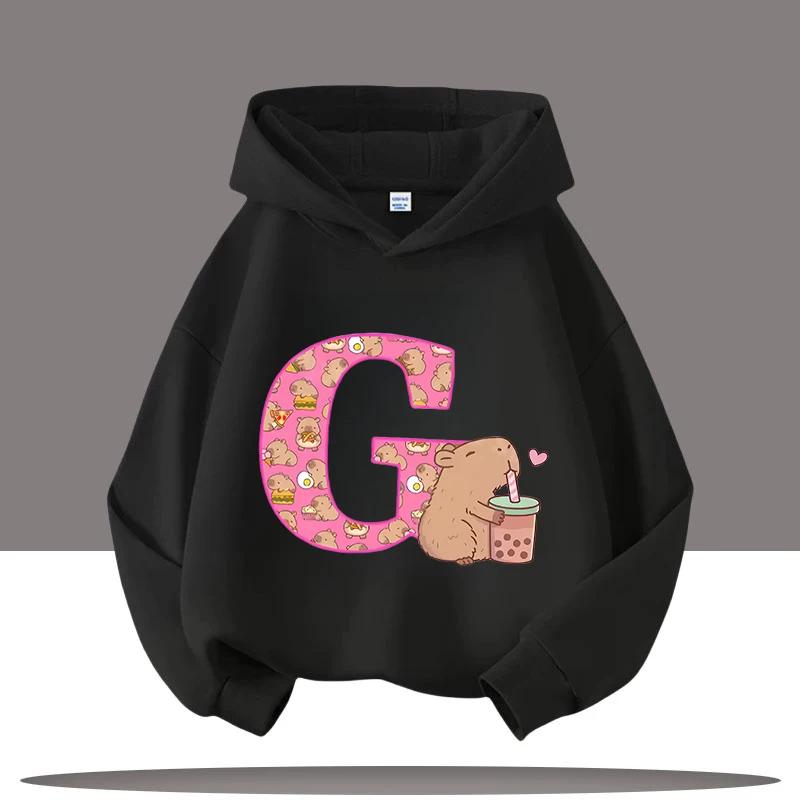 New Children's Cartoon Cute Adorable Big Letters Capibara Autumn Winter Fashion Trend Boys Girls Playful Loose Soft Warm Hoodies